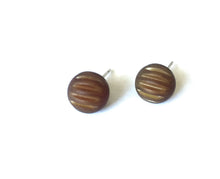Load image into Gallery viewer, Coffee Brown Matte Corrugated Ball Stud Earrings
