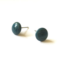 Load image into Gallery viewer, Teal Blue Marbled Disc Stud Earrings