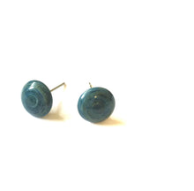 Load image into Gallery viewer, Teal Blue Marbled Disc Stud Earrings
