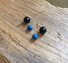 Load image into Gallery viewer, Jet Black and Aqua Geo Stud Earrings