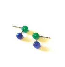 Load image into Gallery viewer, Emerald &amp; Blue Moonglow Geo Stud Earrings