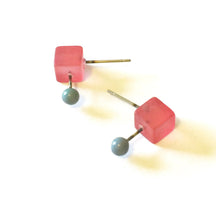 Load image into Gallery viewer, Cranberry and Ice Blue Geo Stud Earrings