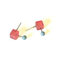 Load image into Gallery viewer, Cranberry and Ice Blue Geo Stud Earrings