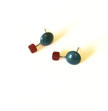Load image into Gallery viewer, Teal Blue and Carnelian Red Geo Stud Earrings