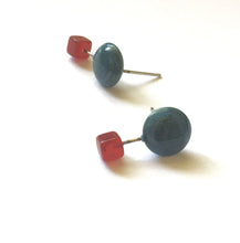 Load image into Gallery viewer, Teal Blue and Carnelian Red Geo Stud Earrings