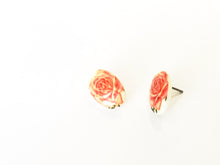 Load image into Gallery viewer, Cabbage Red Rosette Oval Button Studs