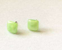 Load image into Gallery viewer, Lime Green Enamel Flat Square Stud Earrings