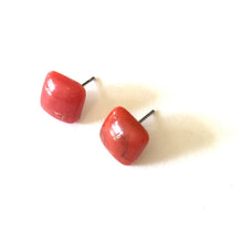 Load image into Gallery viewer, Dark Coral Flat Square Stud Earrings