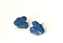 Load image into Gallery viewer, Blue Sparkle Leaf Stud Earrings