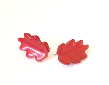 Load image into Gallery viewer, Cherry Red Monoglow Jagged Leaf Stud Earrings