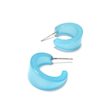 Load image into Gallery viewer, Light Turquoise Moonglow Mini Boom Hoop Earrings