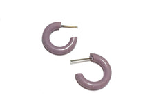 Load image into Gallery viewer, Lavender Shiny Lucite Tiny Tube Hoop Earrings