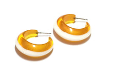 Load image into Gallery viewer, Yellow &amp; White Pinched Bulb Hoop Earrings