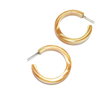 Load image into Gallery viewer, Yellow &amp; Cream Striped Marbled Lucite Pin Up Hoop Earrings