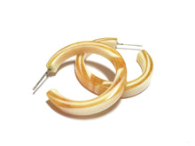 Load image into Gallery viewer, Yellow &amp; Cream Striped Marbled Lucite Pin Up Hoop Earrings