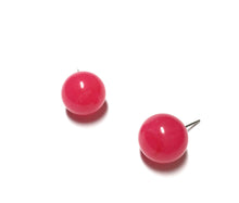 Load image into Gallery viewer, Bright Fuchsia Marble Ball Stud Earrings
