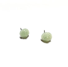 Load image into Gallery viewer, Light Green Opal Carved Rose Stud Earrings
