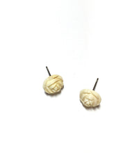 Load image into Gallery viewer, Cream White Carved Rose Stud Earrings