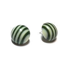 Load image into Gallery viewer, Moss Green &amp; Cream Striped Retro Button Stud Earrings