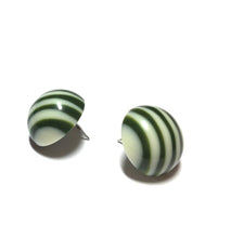 Load image into Gallery viewer, Moss Green &amp; Cream Striped Retro Button Stud Earrings