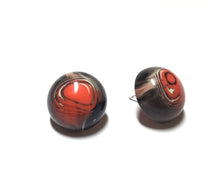 Load image into Gallery viewer, Dark Orange &amp; Black Marbled Agate Retro Button Stud Earrings