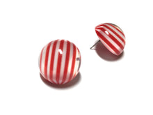 Load image into Gallery viewer, Cherry Red and White Striped Retro Button Studs Earrings