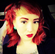 Load image into Gallery viewer, Teal Stud Earrings | Aqua Blue Marbled Bold Earrings | Retro Button Studs | vintage lucite