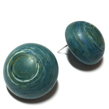 Load image into Gallery viewer, Teal Stud Earrings | Aqua Blue Marbled Bold Earrings | Retro Button Studs | vintage lucite