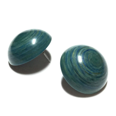 Teal Blue Marbled Retro Button Stud Earrings