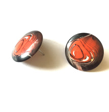 Load image into Gallery viewer, Coral Orange &amp; Black Marbled Lucite Disc Stud Earrings