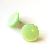 Load image into Gallery viewer, Mint Green Moonglow Beveled Disc Stud Earrings