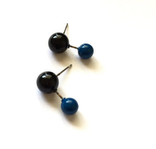 Load image into Gallery viewer, Jet Black and Aqua Geo Stud Earrings