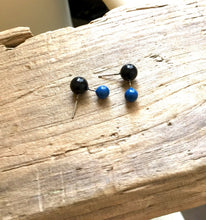 Load image into Gallery viewer, Jet Black and Aqua Geo Stud Earrings