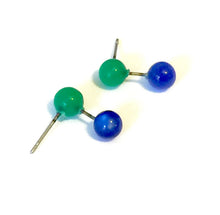 Load image into Gallery viewer, Emerald &amp; Blue Moonglow Geo Stud Earrings