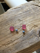 Load image into Gallery viewer, Cranberry and Ice Blue Geo Stud Earrings