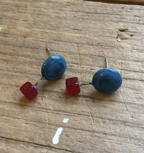 Load image into Gallery viewer, Teal Blue and Carnelian Red Geo Stud Earrings