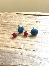 Load image into Gallery viewer, Teal Blue and Carnelian Red Geo Stud Earrings