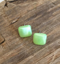 Load image into Gallery viewer, Lime Green Enamel Flat Square Stud Earrings