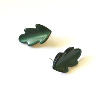 Load image into Gallery viewer, Forest Green Moonglow Oak Leaf Stud Earrings