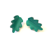 Load image into Gallery viewer, Emerald Green Moonglow Jagged Leaf Stud Earrings