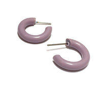 Load image into Gallery viewer, Lavender Shiny Lucite Tiny Tube Hoop Earrings