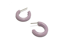 Load image into Gallery viewer, Lavender Shiny Lucite Tiny Tube Hoop Earrings