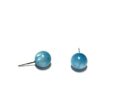 Load image into Gallery viewer, Aqua Blue Moonglow Striped Petite Ball Stud Earrings