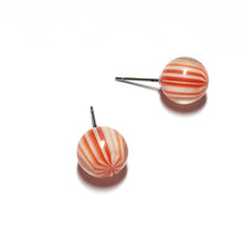 Load image into Gallery viewer, Orange &amp; White Striped Ball Stud Earrings