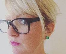 Load image into Gallery viewer, Lime Green &amp; Gold Painted Matte Ball Stud Earrings