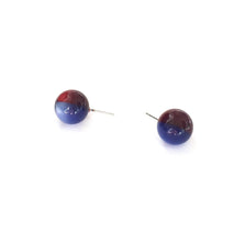 Load image into Gallery viewer, Cobalt Blue and Red Moonglow Harlequin Ball Stud Earrings
