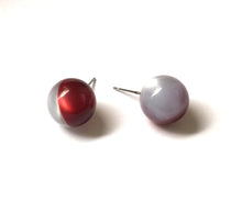 Load image into Gallery viewer, Grey and Red Harlequin Moonglow Ball Stud Earrings