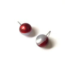 Load image into Gallery viewer, Grey and Red Harlequin Moonglow Ball Stud Earrings