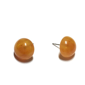Amber Yellow Marbled Lucite Retro Button Stud Earrings
