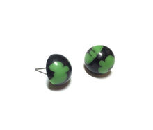 Load image into Gallery viewer, Black and Green Batik Retro Button Stud Earrings